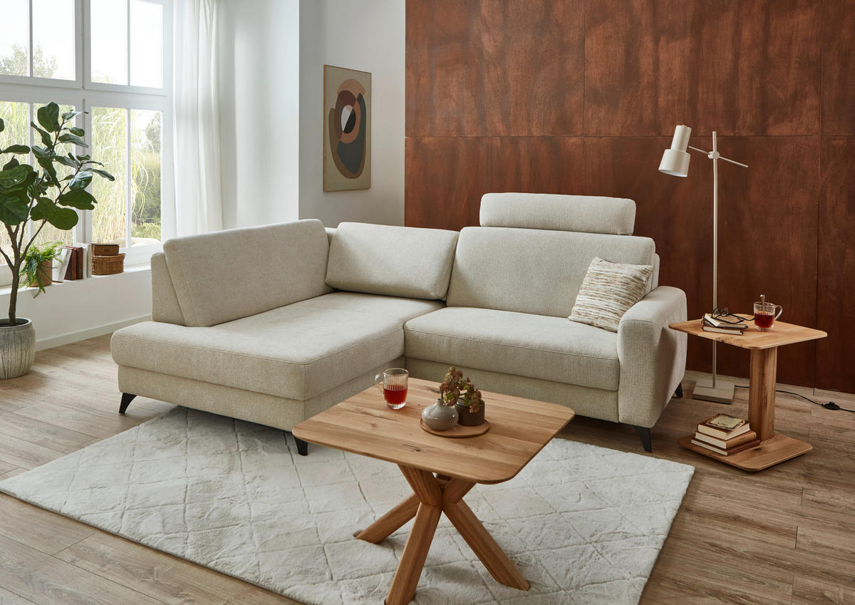 ECKSOFA Beige Chenille  - Beige/Schwarz, Design, Textil/Metall (182/239cm) - Valnatura