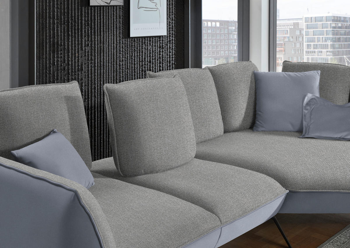 ECKSOFA in Flachgewebe Hellgrau  - Hellgrau/Schwarz, Design, Textil/Metall (320/169cm) - Moderano