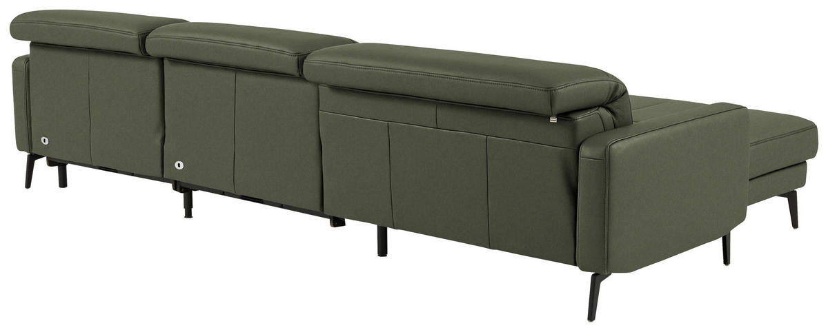 ECKSOFA  Echtleder Graugrün  - Schwarz/Graugrün, Design, Leder/Metall (179/323cm) - Dieter Knoll