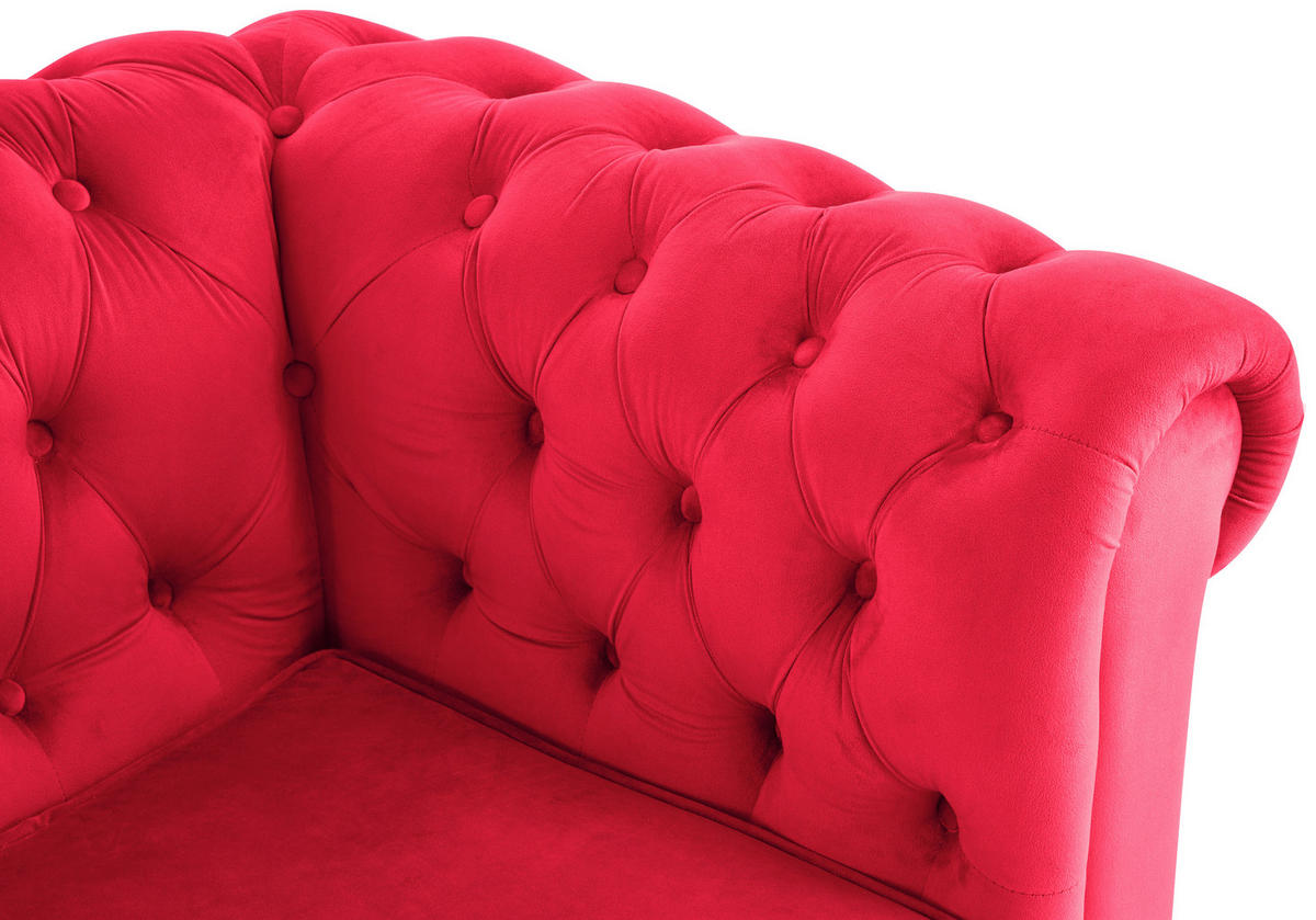 CHESTERFIELD-SOFA Samt Rot, Schwarz  - Rot/Schwarz, Trend, Holz/Textil (165/75/87cm) - Xora