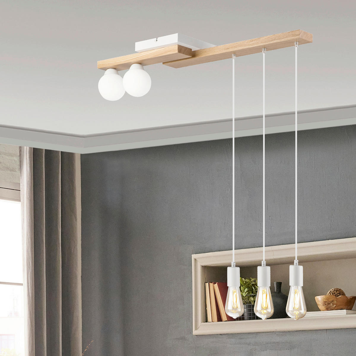 HÄNGELEUCHTE Cortina 84/84 cm  - Honigeiche/Weiß, Design, Holz/Metall (84/84cm)