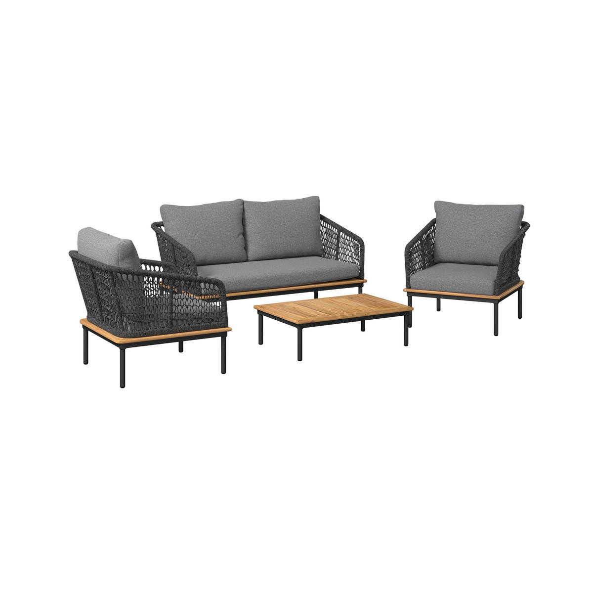 KERTI BÚTORSZETT 4 részes  - akáciaszínű/antracit, Modern, műanyag/textil - Ambia Garden