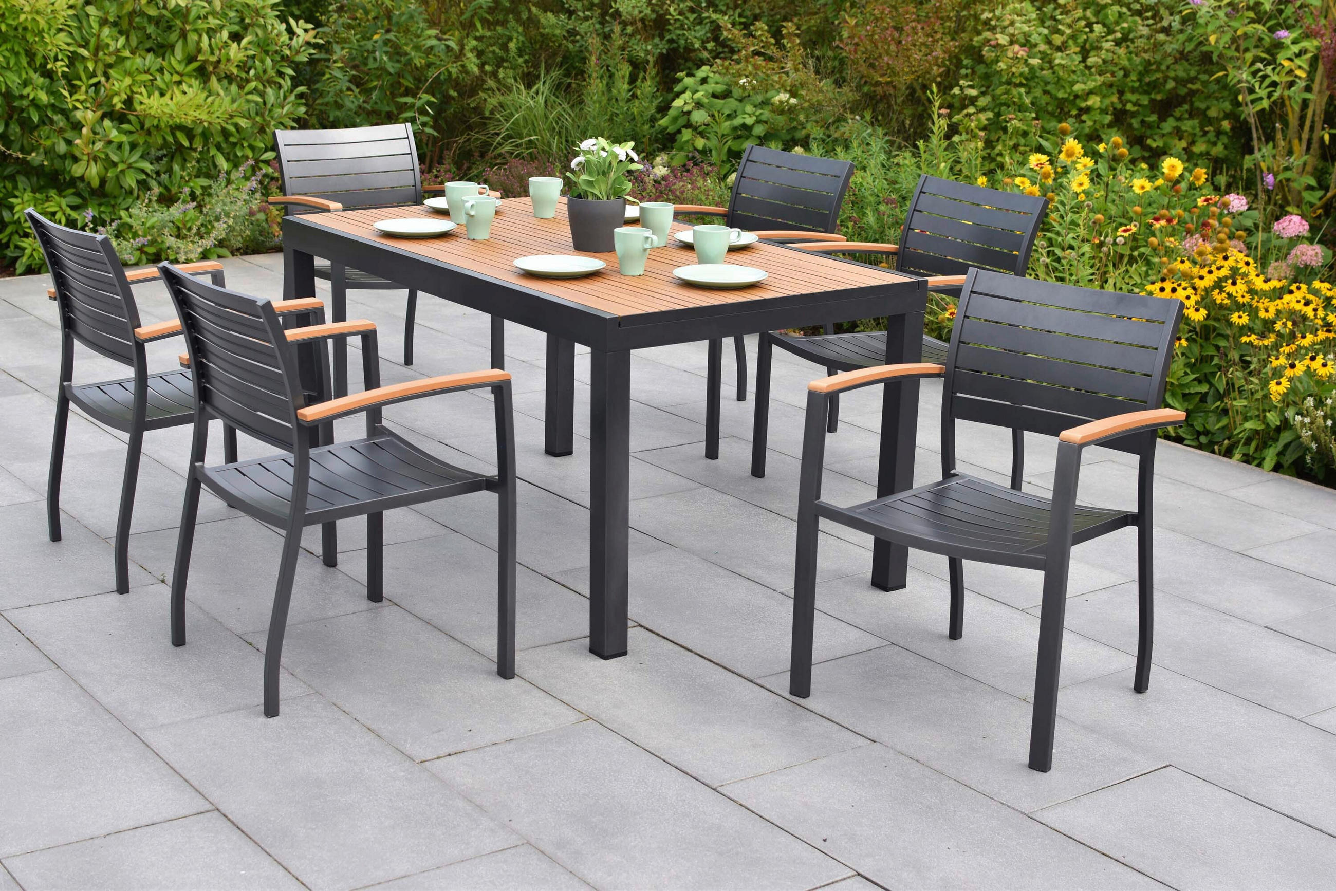 GARTENTISCHGRUPPE Aluminium  - Graphitfarben/Naturfarben, KONVENTIONELL, Kunststoff/Metall - Gardenson