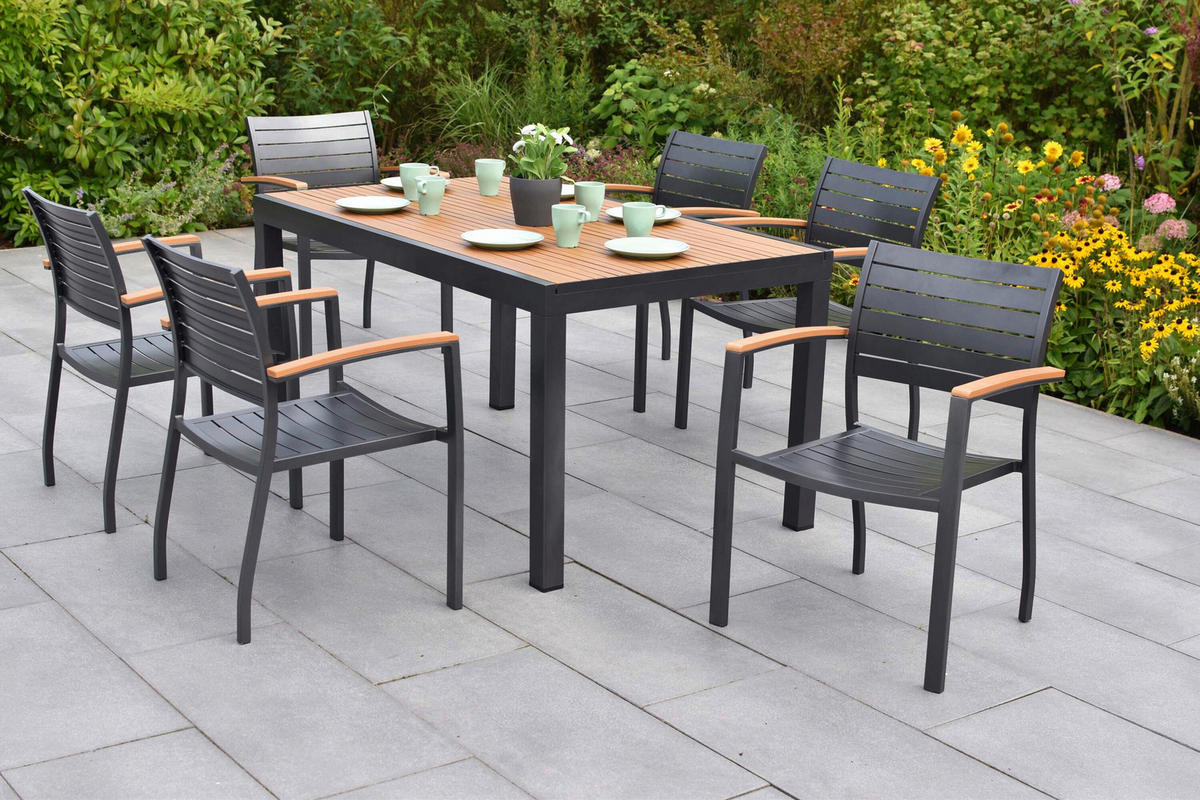 GARTENTISCHGRUPPE Aluminium  - Graphitfarben/Naturfarben, KONVENTIONELL, Kunststoff/Textil - Gardenson