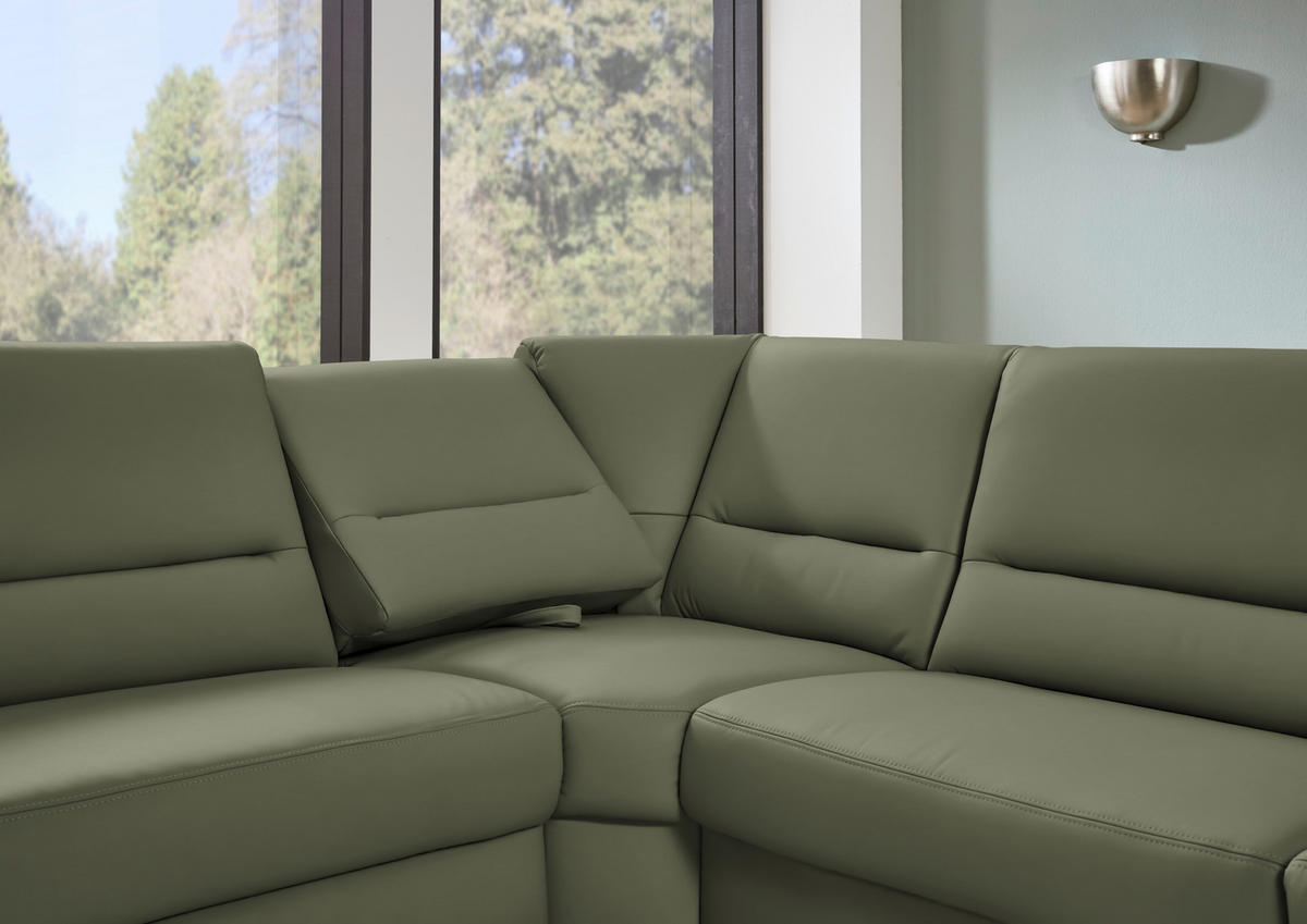 ECKSOFA Echtleder Olivgrün  - Schwarz/Olivgrün, Konventionell, Leder/Metall (249/290cm) - Beldomo Premium