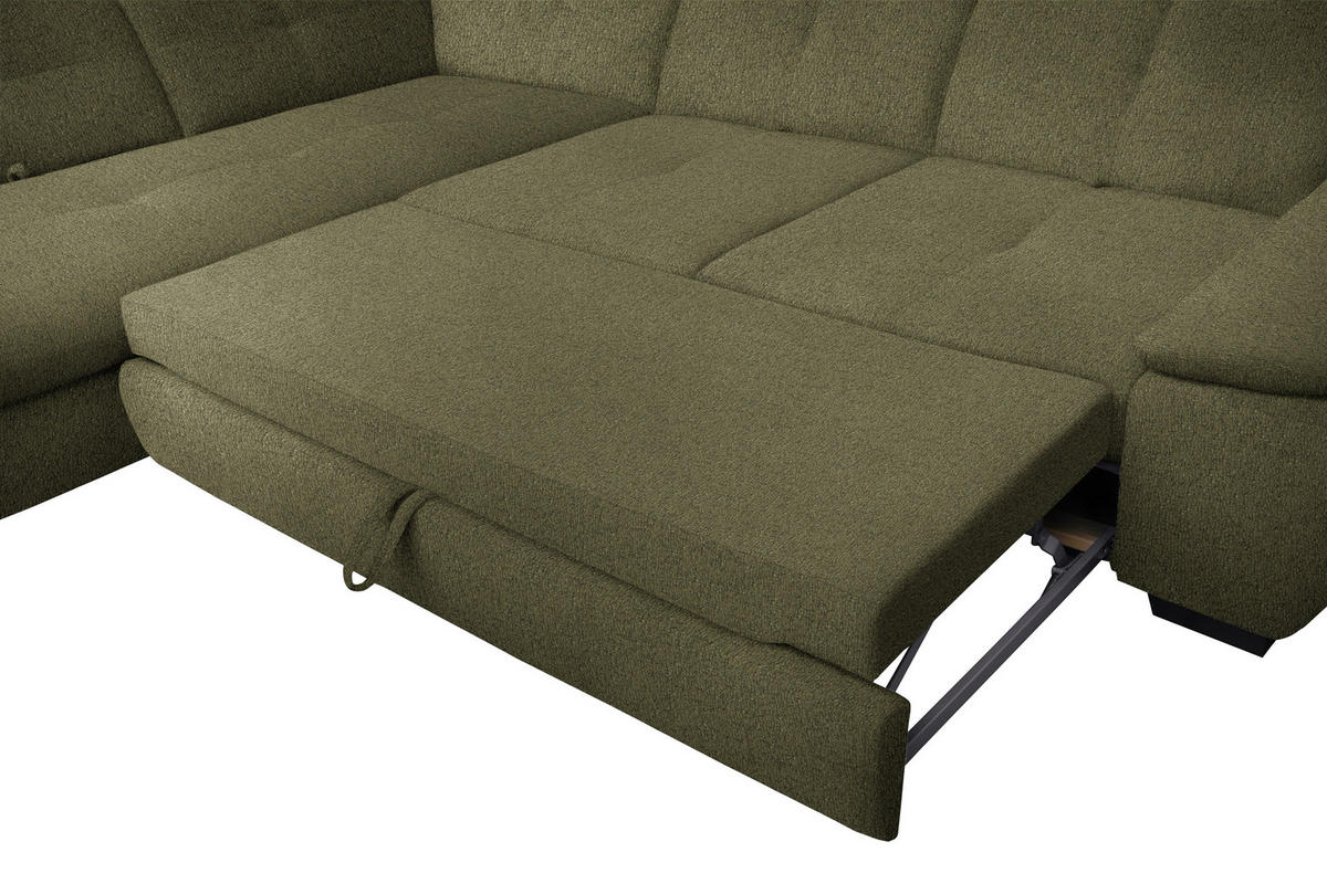 ECKSOFA in Flachgewebe Olivgrün  - Schwarz/Olivgrün, Design, Textil/Metall (313/242cm) - Xora