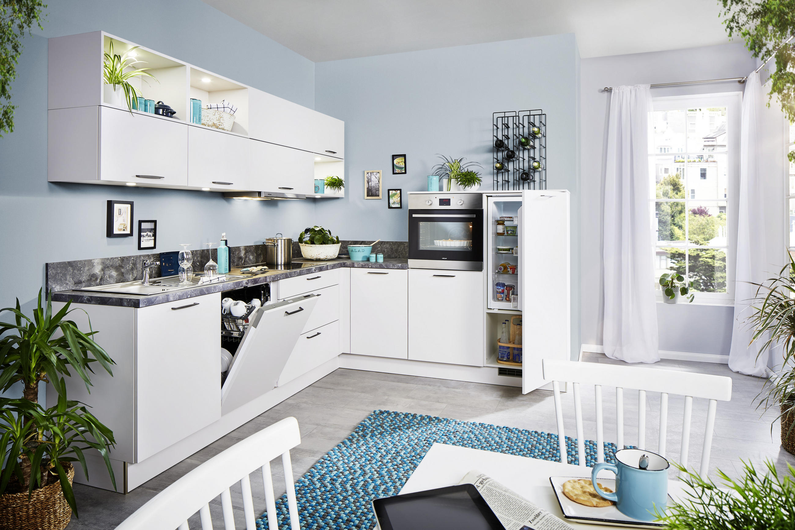 EINBAUKÜCHE UNO  - Weiß, Design, Holzwerkstoff - Moderano