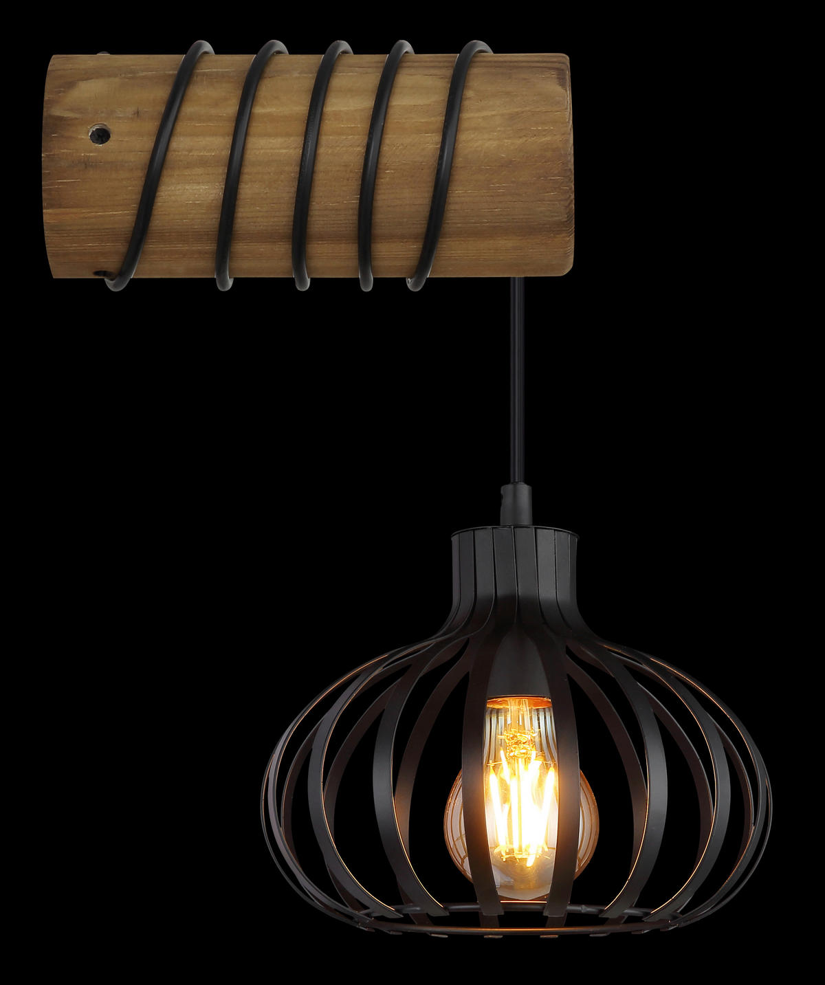 WANDLEUCHTE Caldwell 20/59 cm   - Schwarz/Braun, Natur, Holz/Kunststoff (20/59cm) - Globo