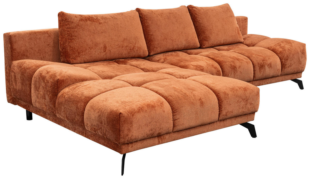 ECKSOFA in Chenille Rostfarben  - Rostfarben/Schwarz, Modern, Textil/Metall (182/290cm) - Hom`in