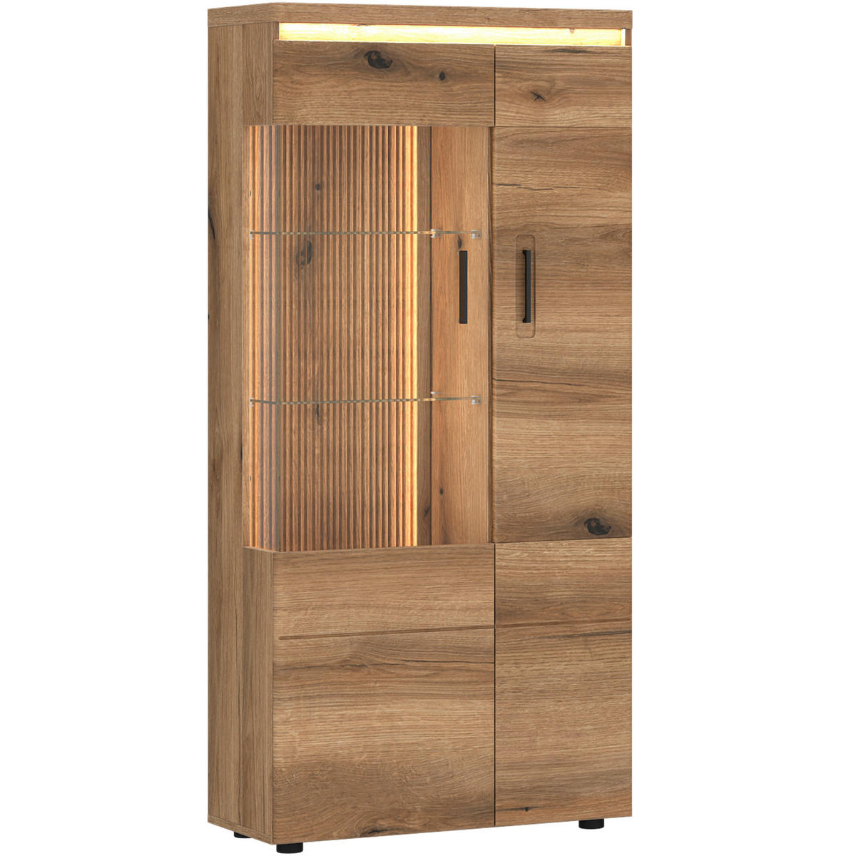 VITRÍNA, farba duba, 75/159,5/35,6 cm - čierna/farba duba, Basics, kov/kompozitné drevo (75/159,5/35,6cm) - Hom`in