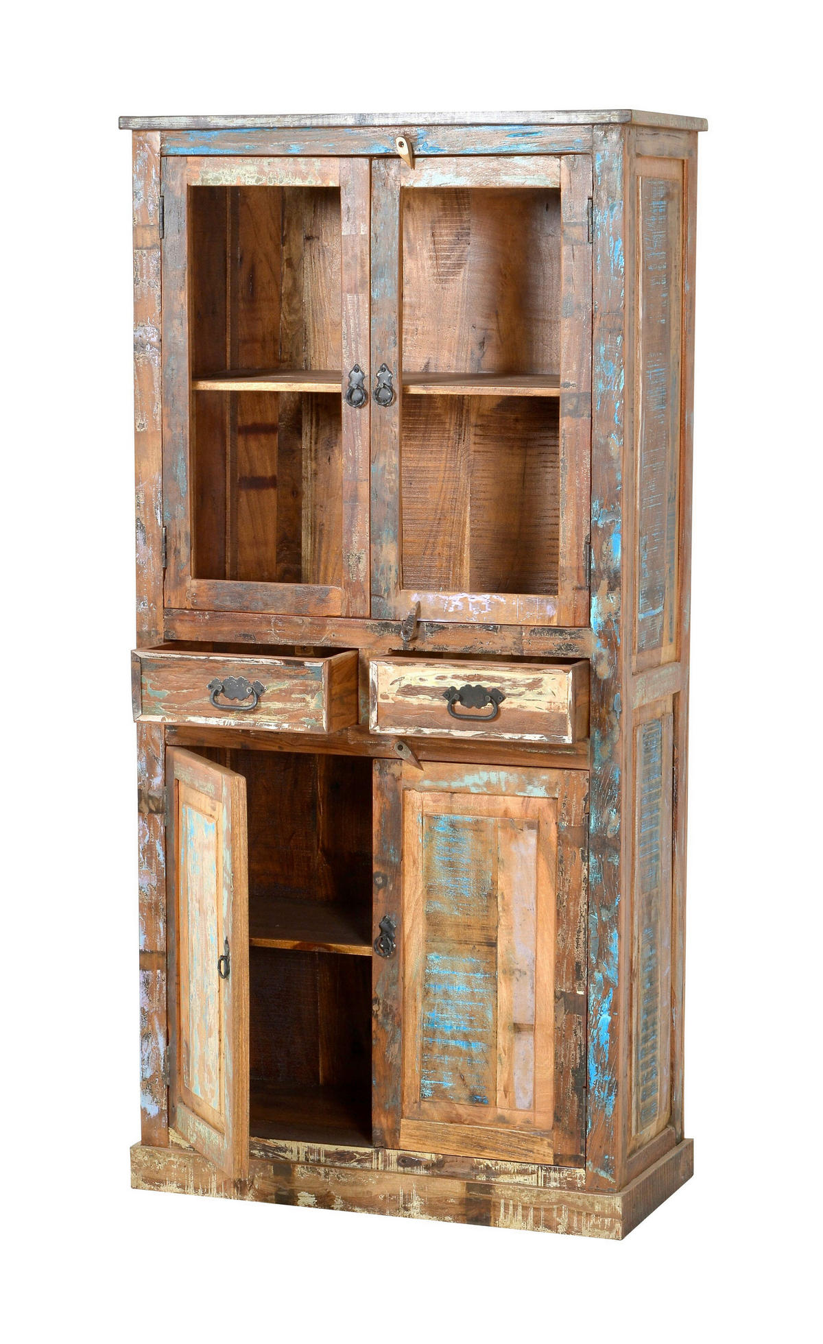 VITRINE  in massiv Altholz Multicolor  - Multicolor/Schwarz, Design, Holz/Metall (90/180/40cm) - MID.YOU