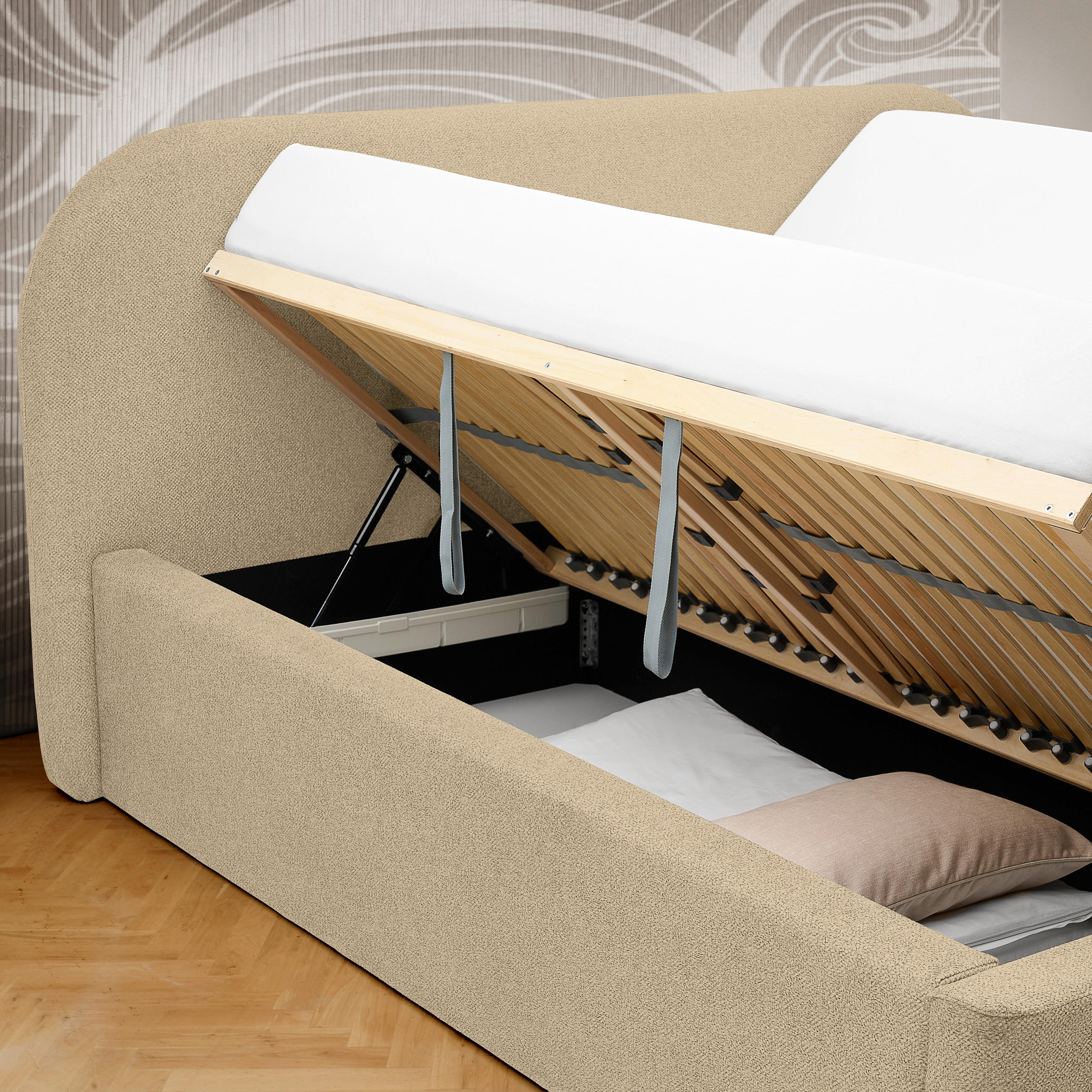 POLSTERBETT BILBAO STORAGE - Greige/Schwarz, Design, Holz/Textil (160/200cm) - Boxxx