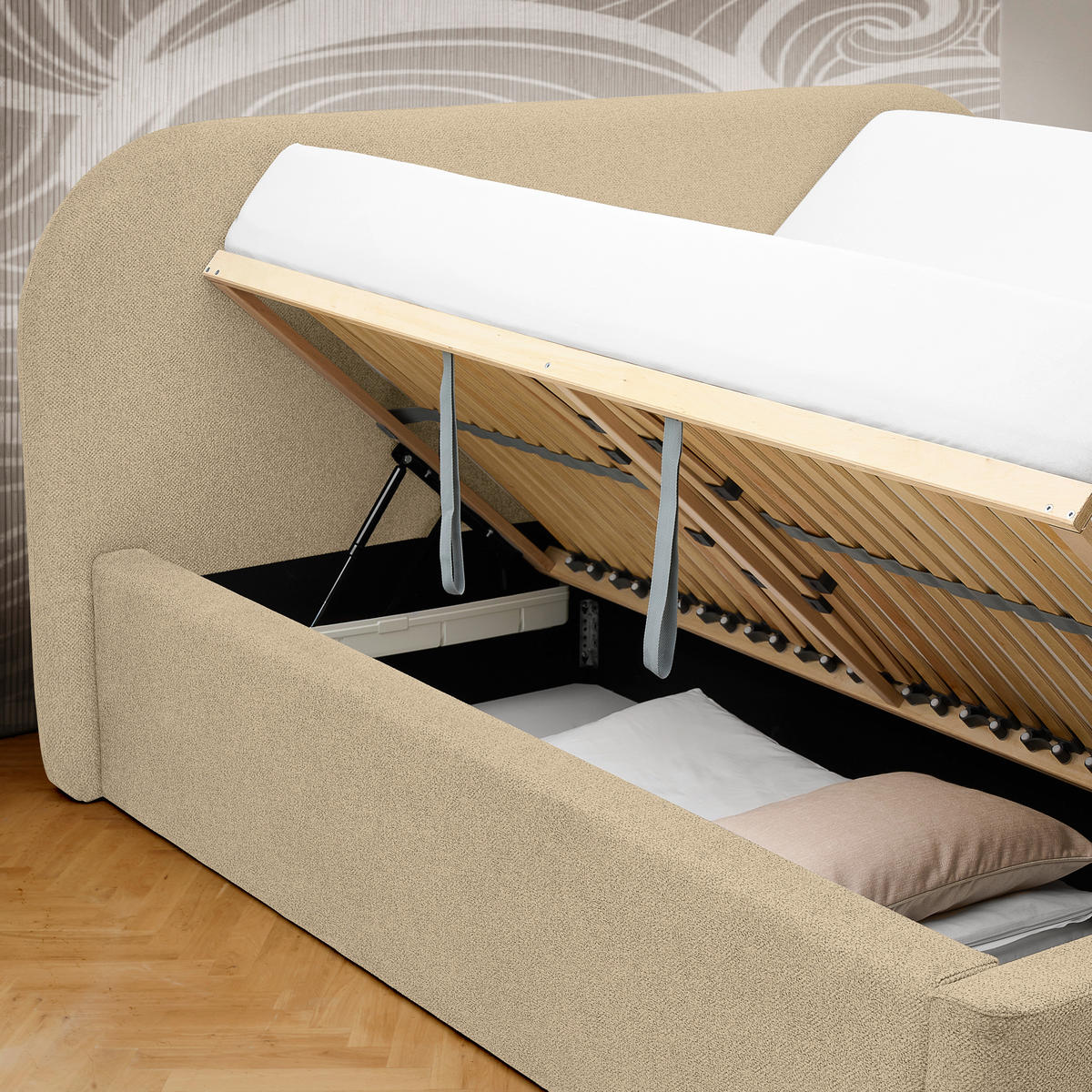 POLSTERBETT Bettkasten, Lattenroste 160/200 cm  in Greige  - Greige/Schwarz, Design, Holz/Textil (160/200cm) - Boxxx