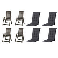 GARTENSTUHL-SET Kunststoff, Textil Grau, Schwarz  - Schwarz/Grau, MODERN, Kunststoff/Textil (72/61/110cm) - Gardenson