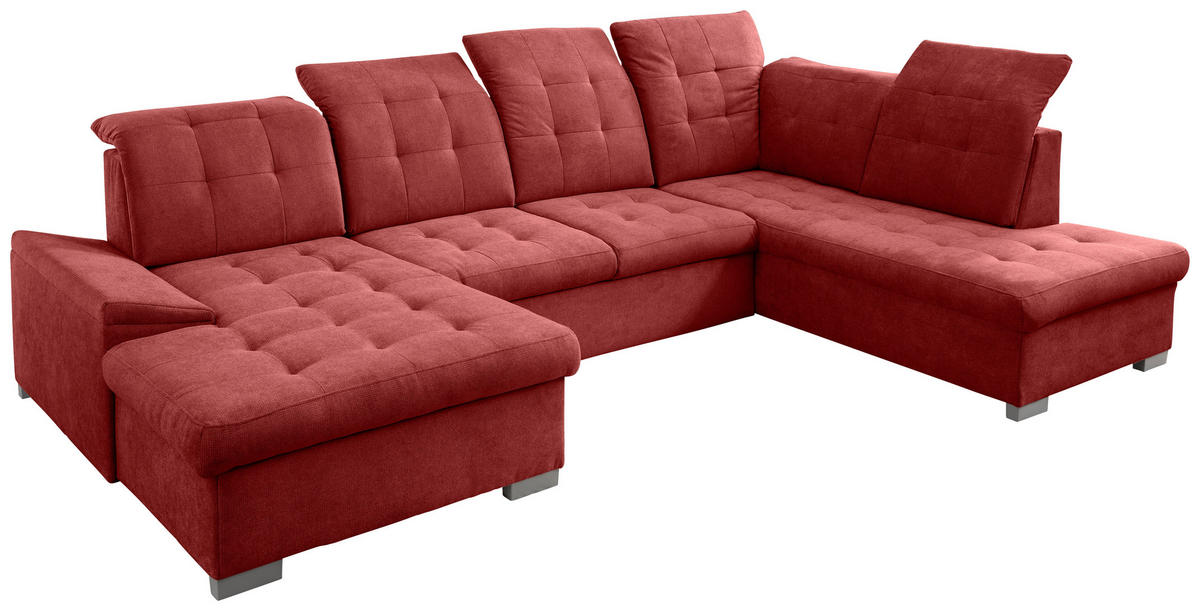 WOHNLANDSCHAFT in Mikrofaser Rot  - Chromfarben/Rot, Modern, Kunststoff/Textil (169/330/212cm) - Livetastic