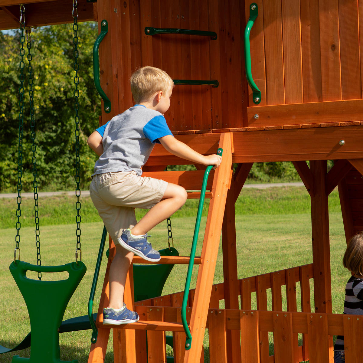 SPIELTURM SKYFORT II 670/380/510 cm  - Braun/Grün, Konventionell, Holz (670/380/510cm)