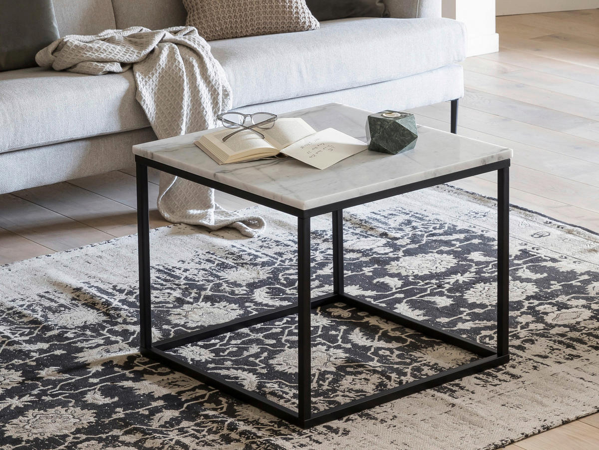 COUCHTISCH 60/60/50 cm quadratisch Schwarz, Weiß  - Schwarz/Weiß, Design, Stein/Metall (60/60/50cm) - MID.YOU