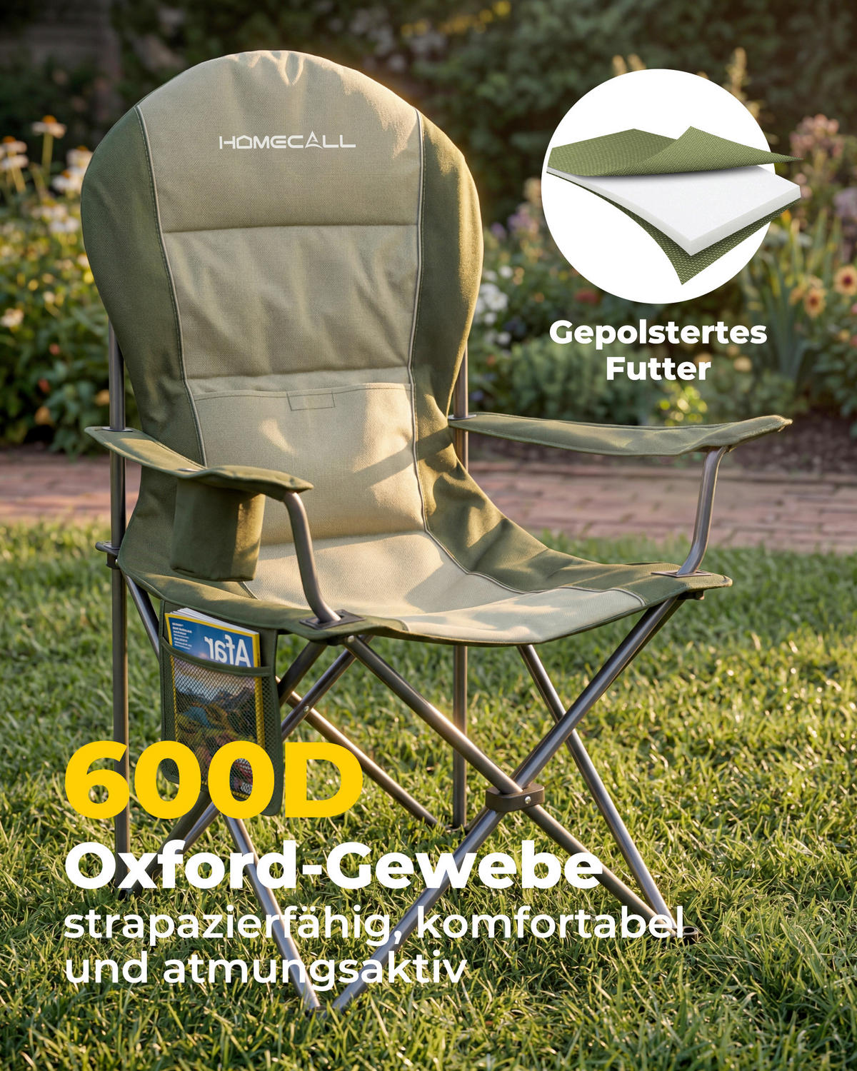 CAMPINGSESSEL - Dunkelgrün/Silberfarben, Basics, Textil/Metall (84/110/60cm) - Modante