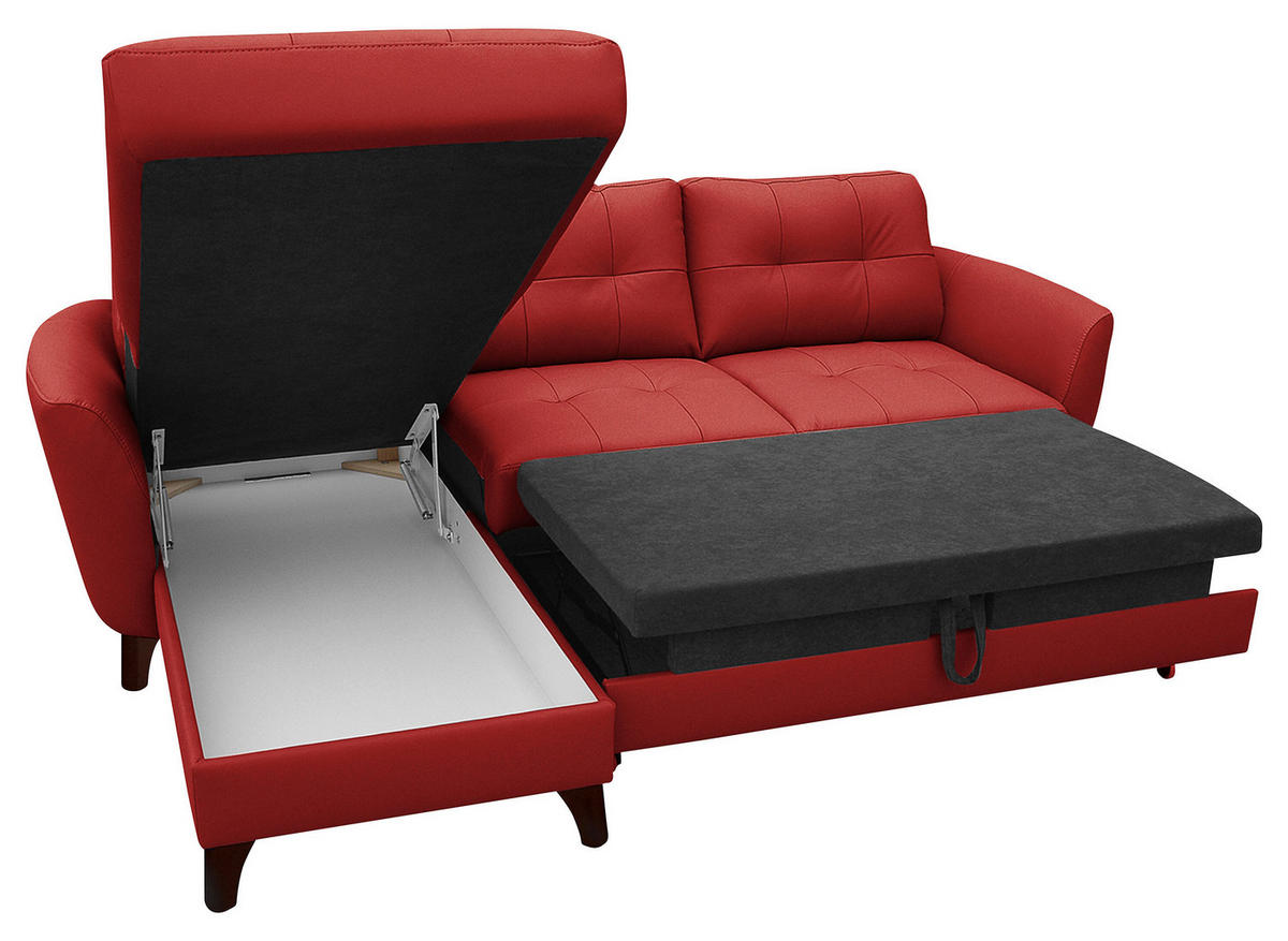 ECKSOFA in Lederlook Echtleder Rot  - Buchefarben/Rot, Design, Leder/Holz (238/168cm) - Livetastic