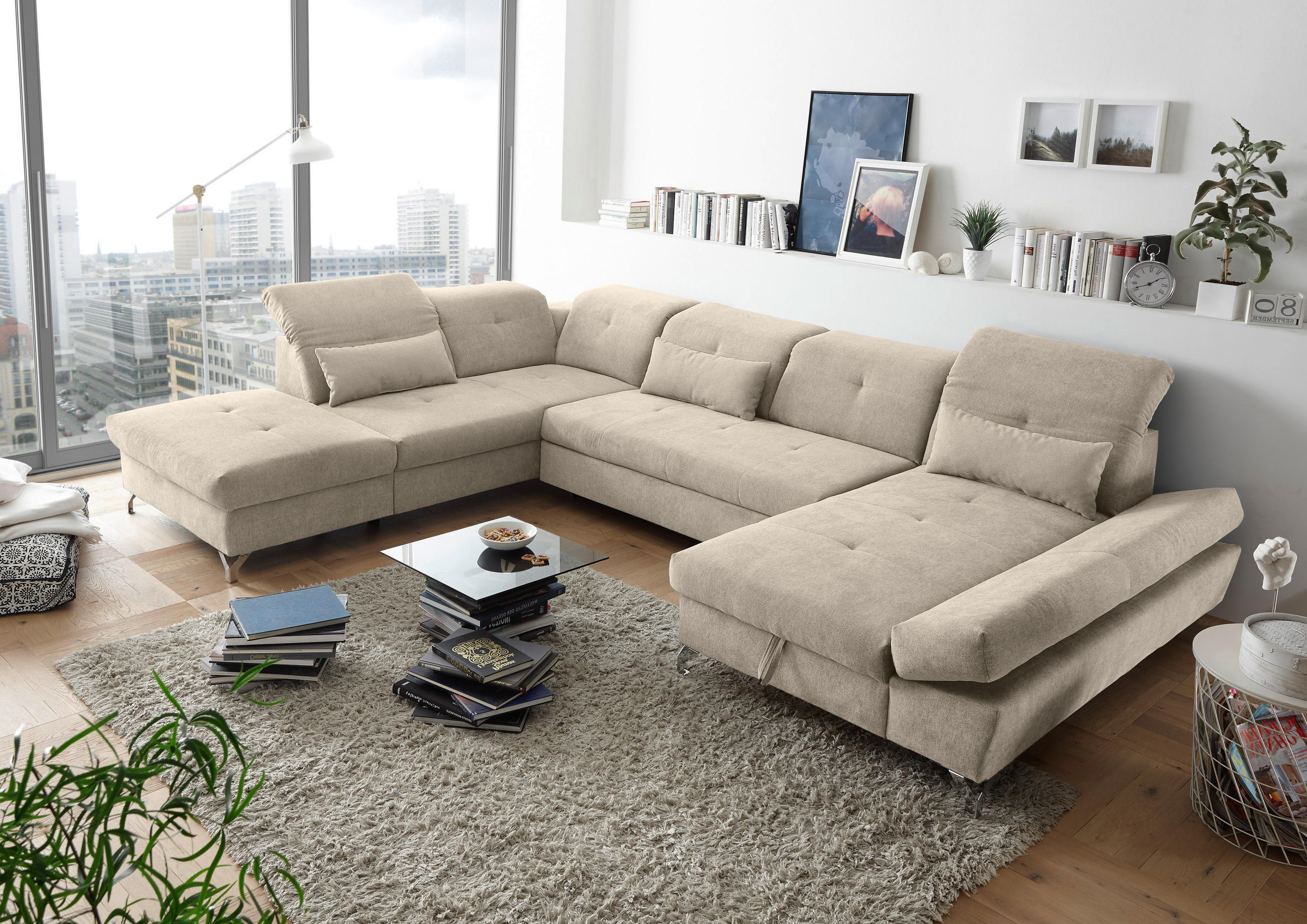 SOFFA i mikrovelour sandfärgad  - sandfärgad/silver, Modern, metall/textil (245/350/168cm) - MID.YOU