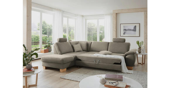 ECKSOFA in Mikrofaser Hellgrau  - Wildeiche/Beige, KONVENTIONELL, Holz/Textil (236/286cm) - Voleo