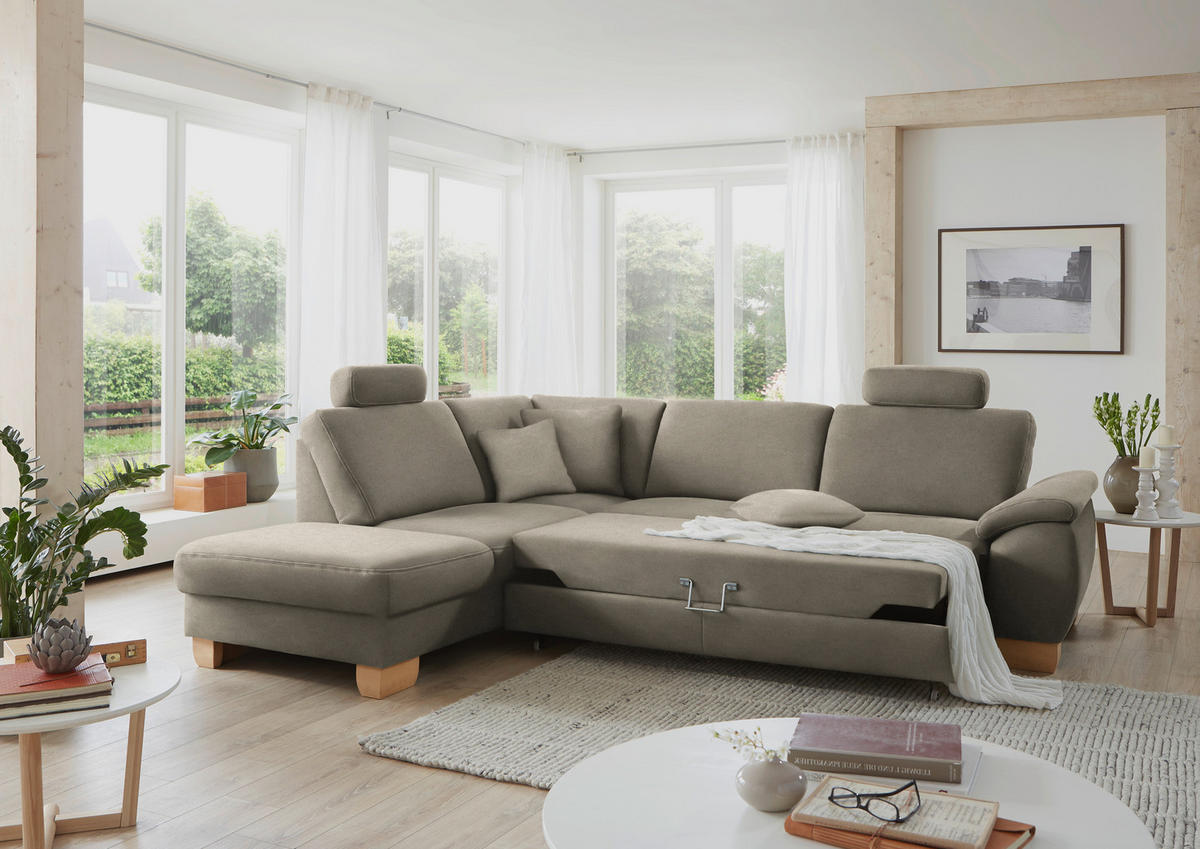 ECKSOFA in Mikrofaser Hellgrau  236/286 cm  - Wildeiche/Beige, KONVENTIONELL, Holz/Textil (236/286cm) - Voleo