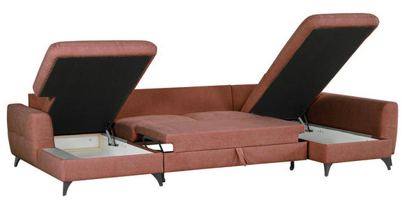 WOHNLANDSCHAFT Rot Chenille  - Rot/Schwarz, KONVENTIONELL, Textil/Metall (160/340/188cm) - Xora