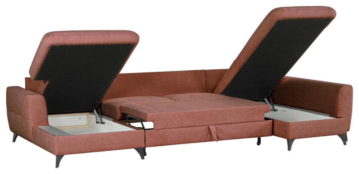 WOHNLANDSCHAFT Rot Chenille  - Rot/Schwarz, KONVENTIONELL, Textil/Metall (160/340/188cm) - Xora