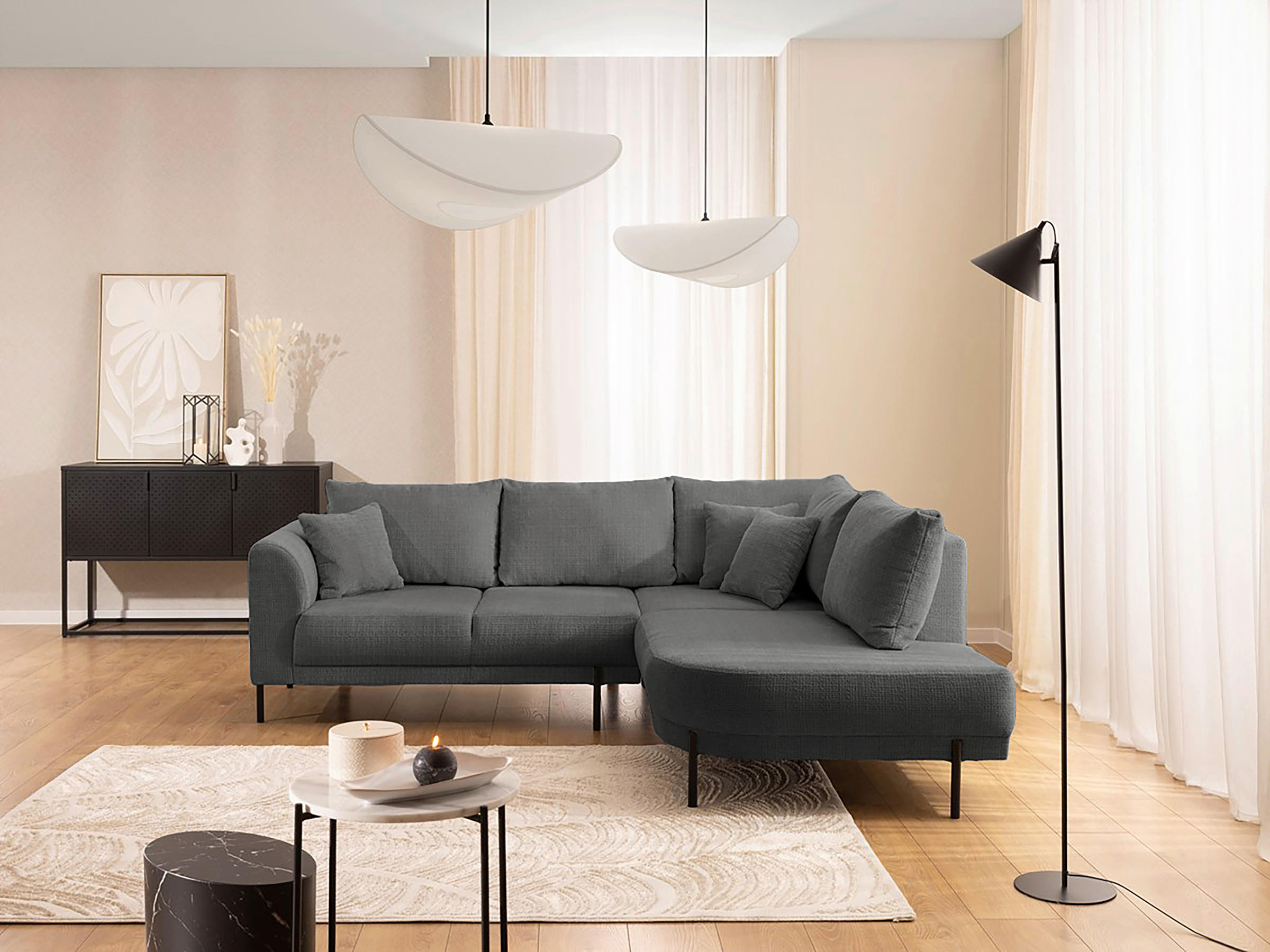 ECKSOFA Mauris Grau Chenille Rückenkissen  - Schwarz/Grau, Design, Kunststoff/Textil (233/200cm) - Livetastic