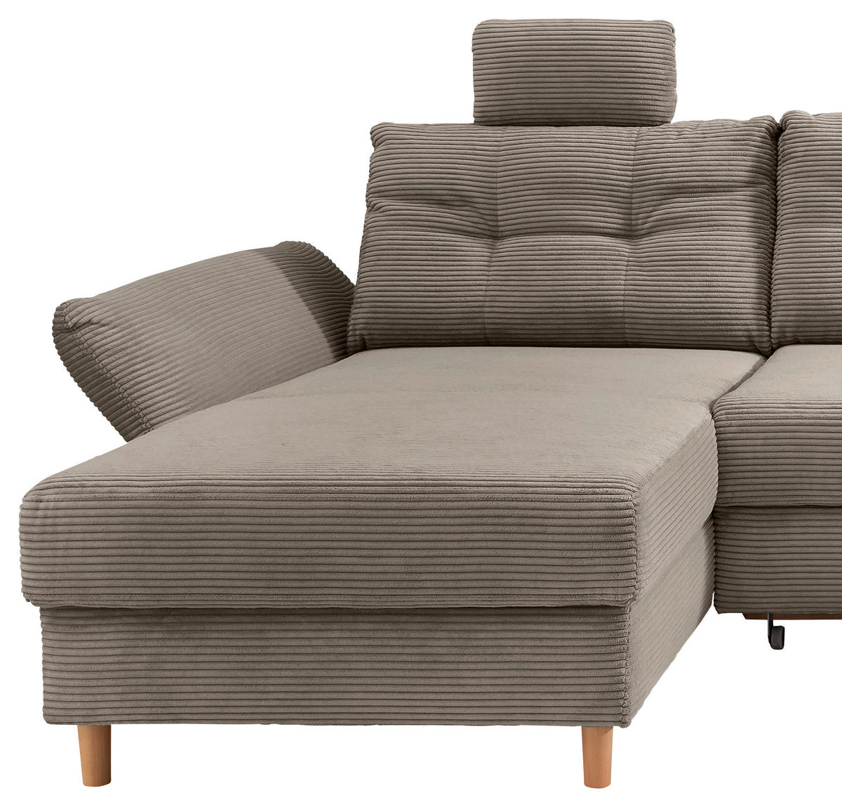 WOHNLANDSCHAFT in Cord Graubraun  - Graubraun/Naturfarben, Modern, Holz/Textil (176/338-352/206cm) - Livetastic