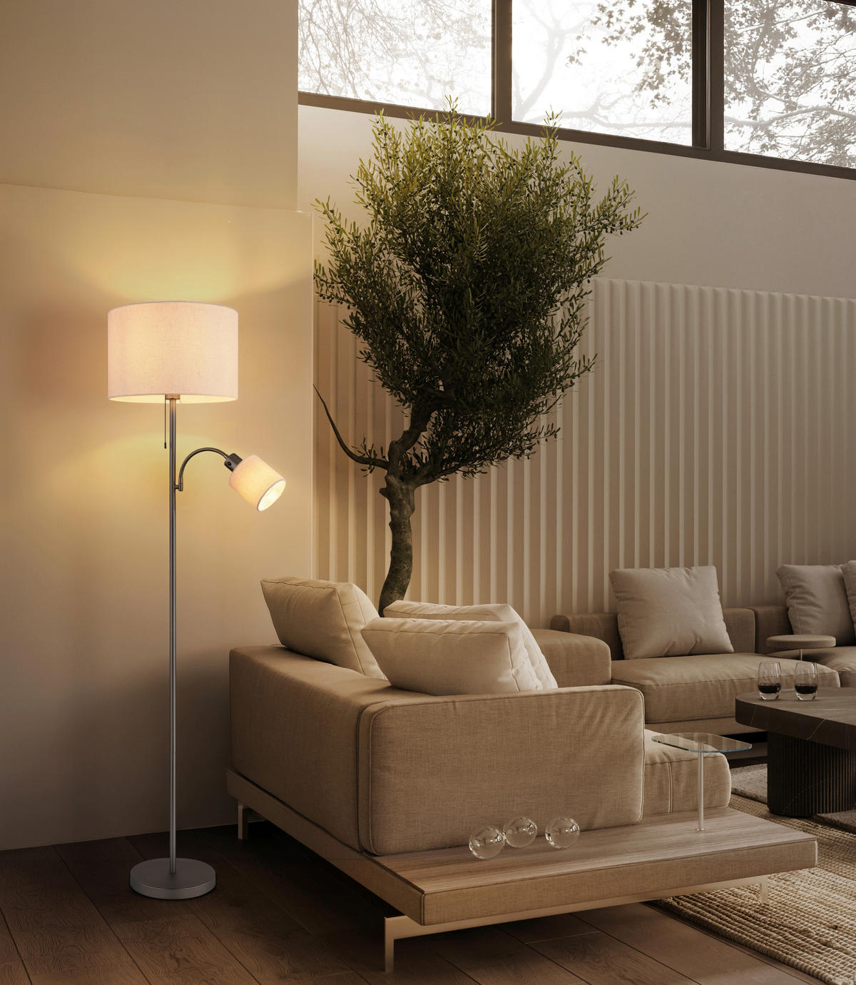 STEHLEUCHTE Thea 38/165 cm  - Schwarzchrom/Creme, Design, Kunststoff/Textil (38/165cm) - Globo
