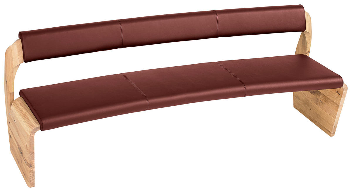 SITZBANK 227/84/70 cm  in Eichefarben, Weinrot  - Eichefarben/Weinrot, Natur, Leder/Holz (227/84/70cm) - Voglauer
