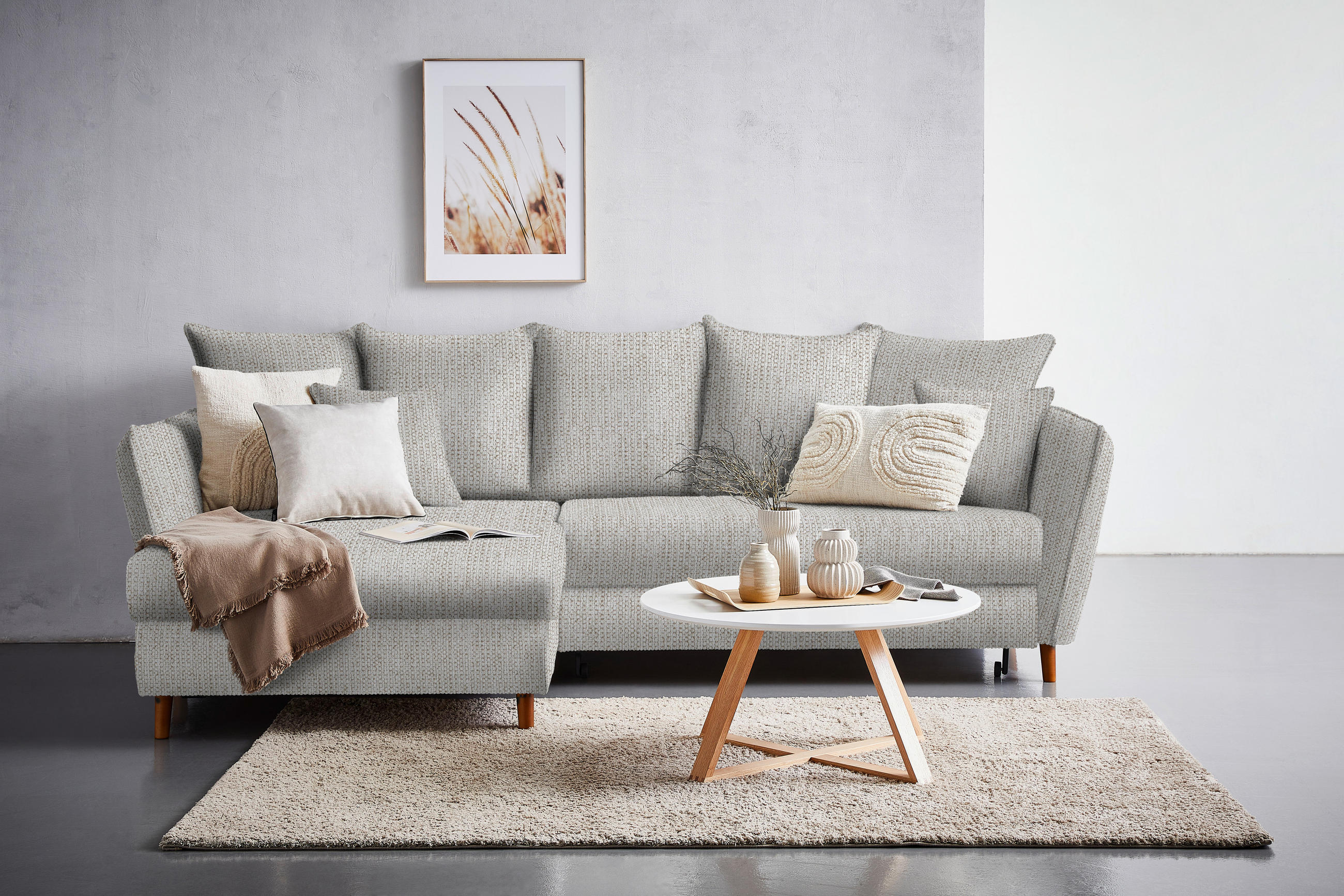 ECKSOFA in Webstoff Beige  - Eichefarben/Beige, Konventionell, Holz/Textil (284/162cm) - Carryhome