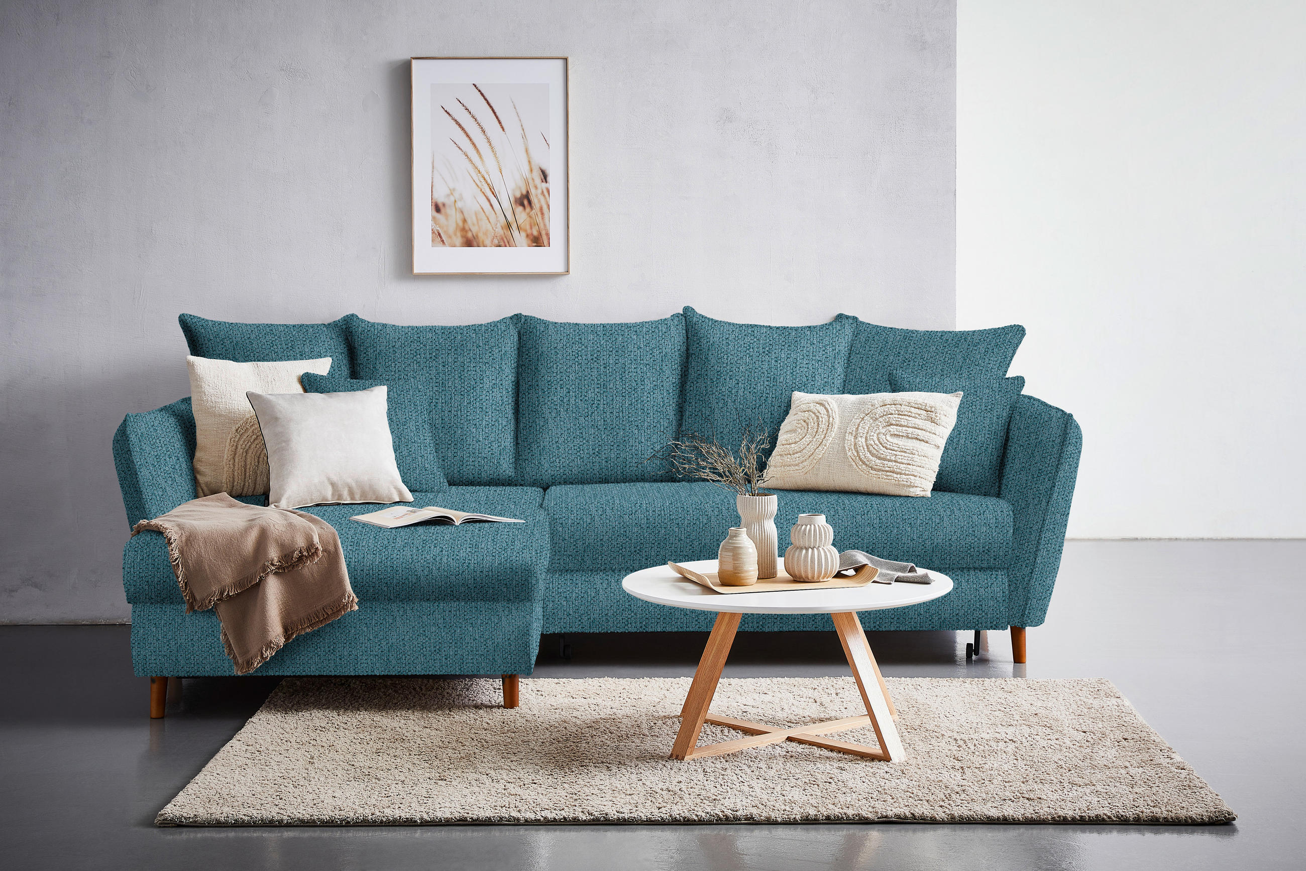 ECKSOFA in Webstoff Blau - Blau/Eichefarben, Konventionell, Holz/Textil (284/162cm) - Carryhome