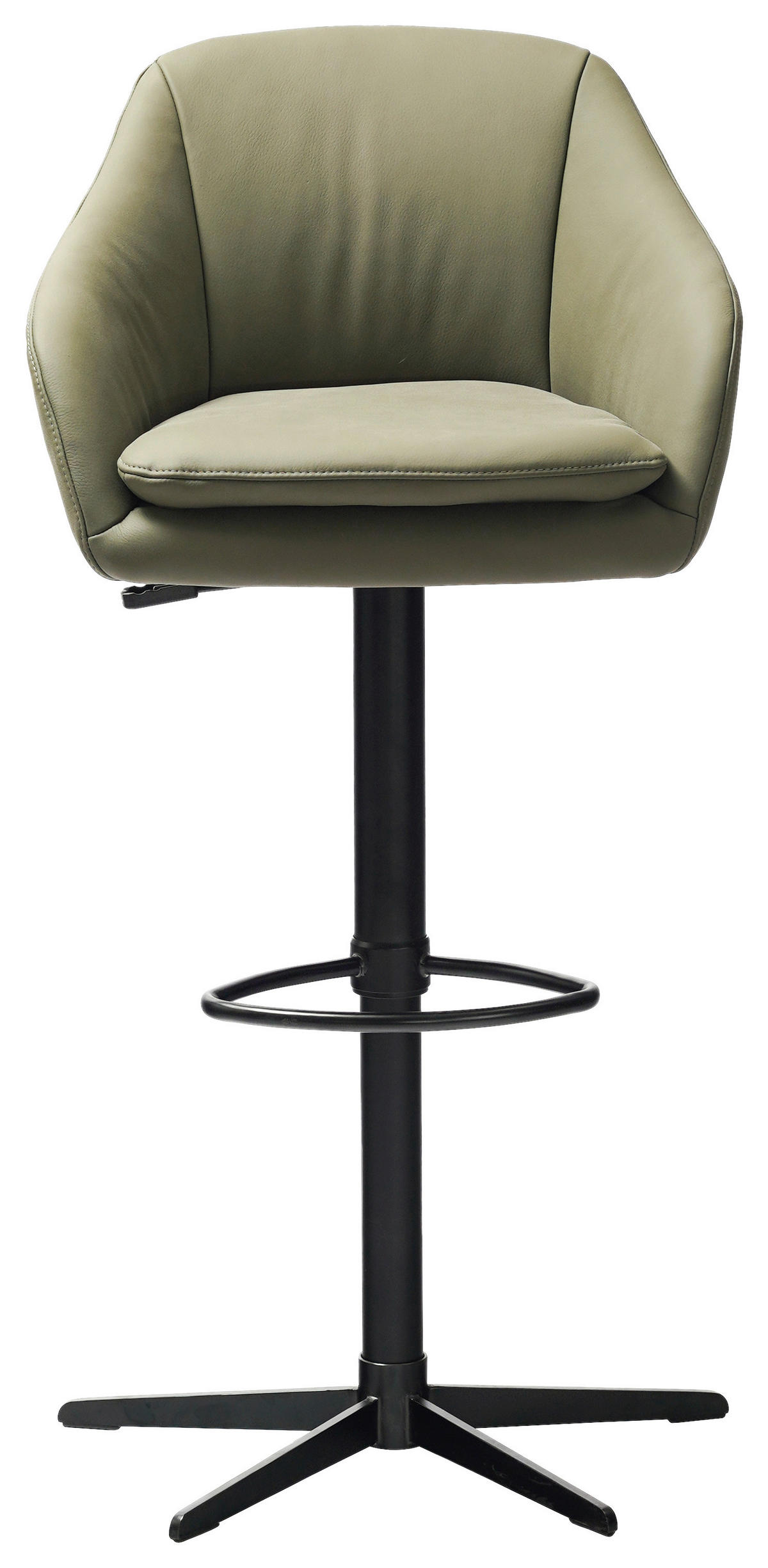 BARHOCKER Echtleder Grün, Schwarz Eisen Sitzfläche 360° drehbar, inklusive Armlehnen  - Schwarz/Grün, Design, Leder/Metall (54,5/88-108/53,5cm) - Cassando