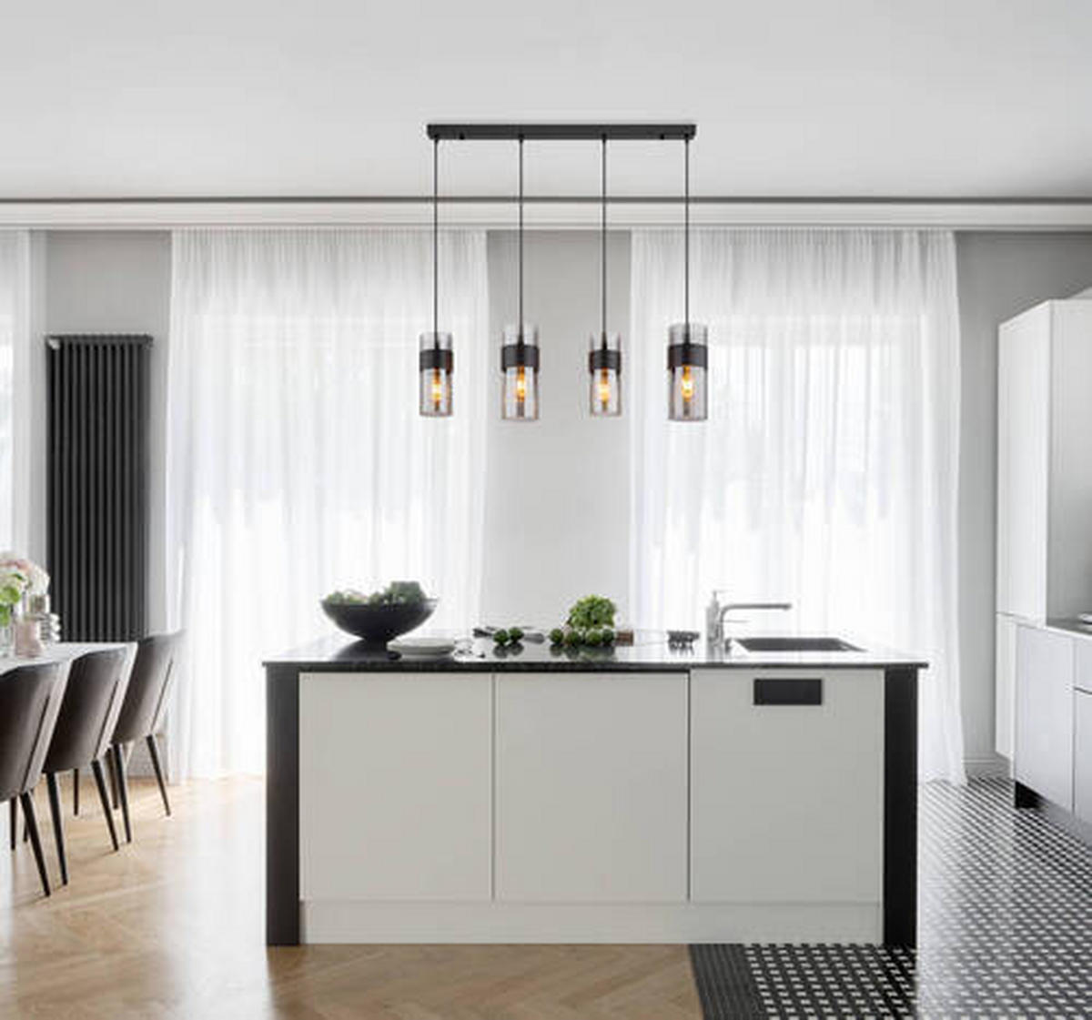 FÜGGŐLÁMPA 92/12,3/150 cm  - fekete, Design, Üveg/textil (92/12,3/150cm) - Globo