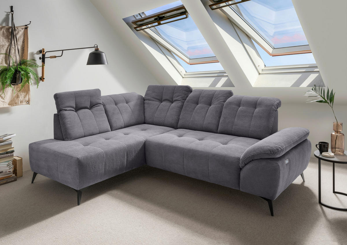 ECKSOFA in Cord Grau  - Schwarz/Grau, Modern, Textil/Metall (200/272cm) - Livetastic