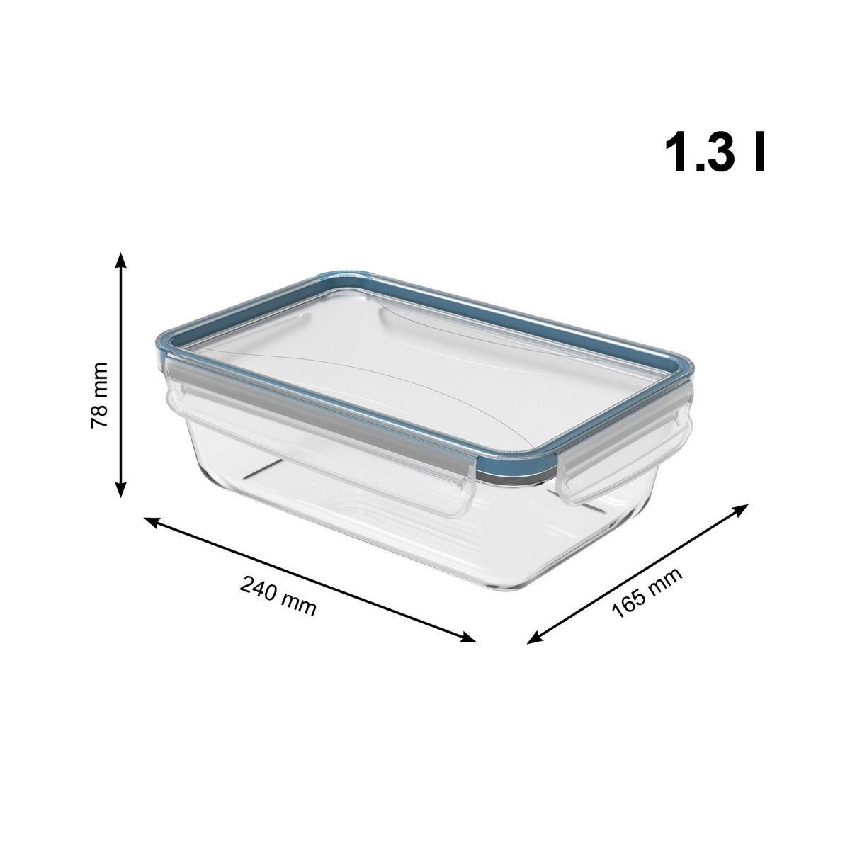 FRISCHHALTEDOSE CLIC & LOCK 1,3 L  - Blau/Transparent, Basics, Glas/Kunststoff (24/16,5/7,8cm) - Rotho