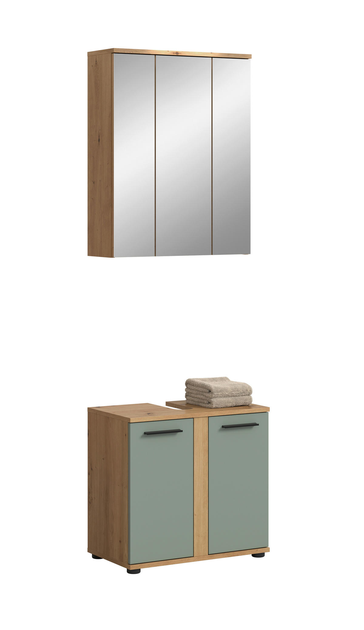 BADEZIMMER 2-teilig  in 60 cm  - Salbeigrün/Schwarz, Trend, Glas/Holzwerkstoff (60cm) - MID.YOU