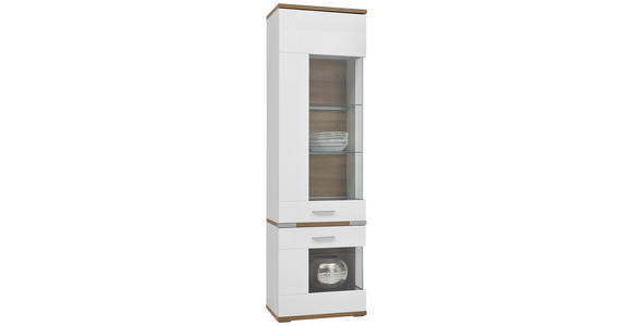 VITRINE Eichefarben, Weiß - Eichefarben/Silberfarben, Design, Glas/Holzwerkstoff (60,1/206,1/38cm) - Hom`in