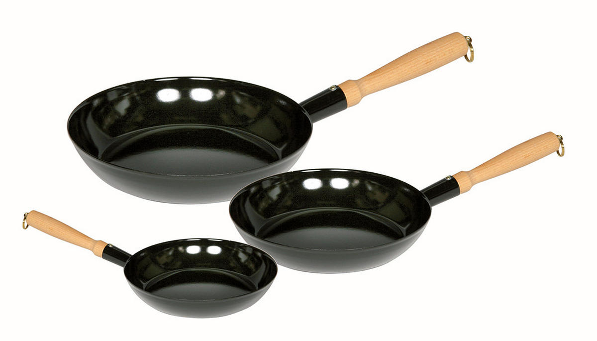 PFANNENSET Eisen 3-teilig  - Schwarz, Basics, Holz/Metall (20+24+26cm) - Riess