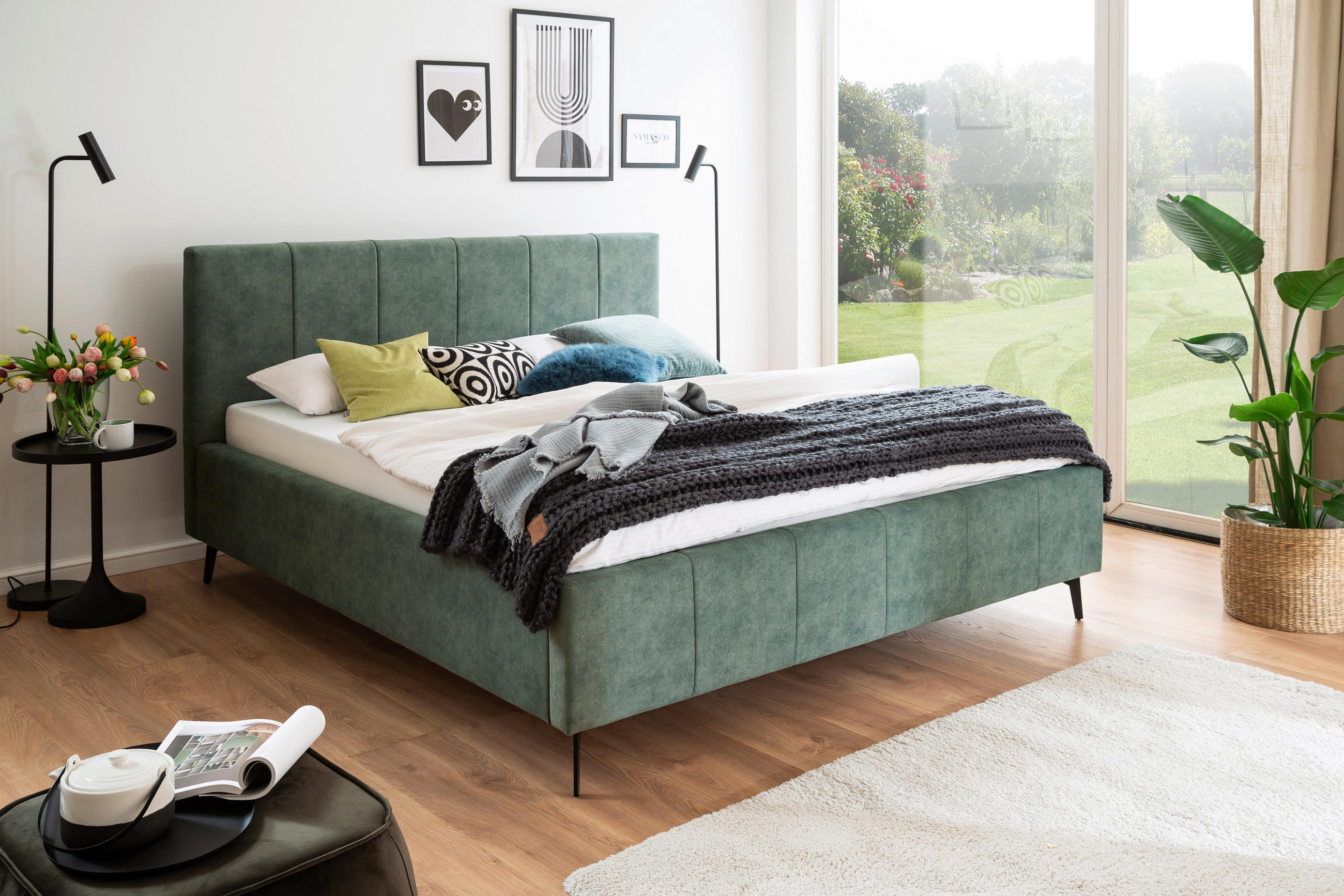POLSTERBETT Bettkasten, Lattenroste Grün 180/200 cm  - Birkefarben/Buchefarben, KONVENTIONELL, Holz/Textil (180/200cm) - Boxxx