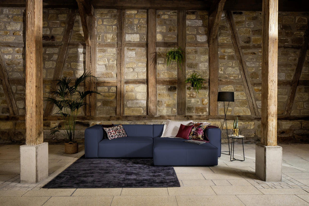 ECKSOFA in Echtleder Blau  - Blau/Schwarz, Modern, Leder/Kunststoff (300/164cm) - W.Schillig