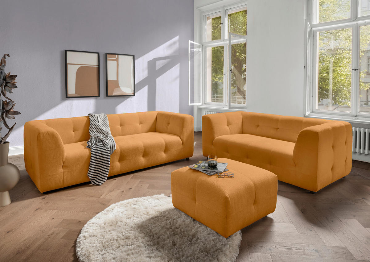 HOCKER in Textil Goldfarben  - Goldfarben/Schwarz, Design, Kunststoff/Textil (72/44/72cm) - Livetastic