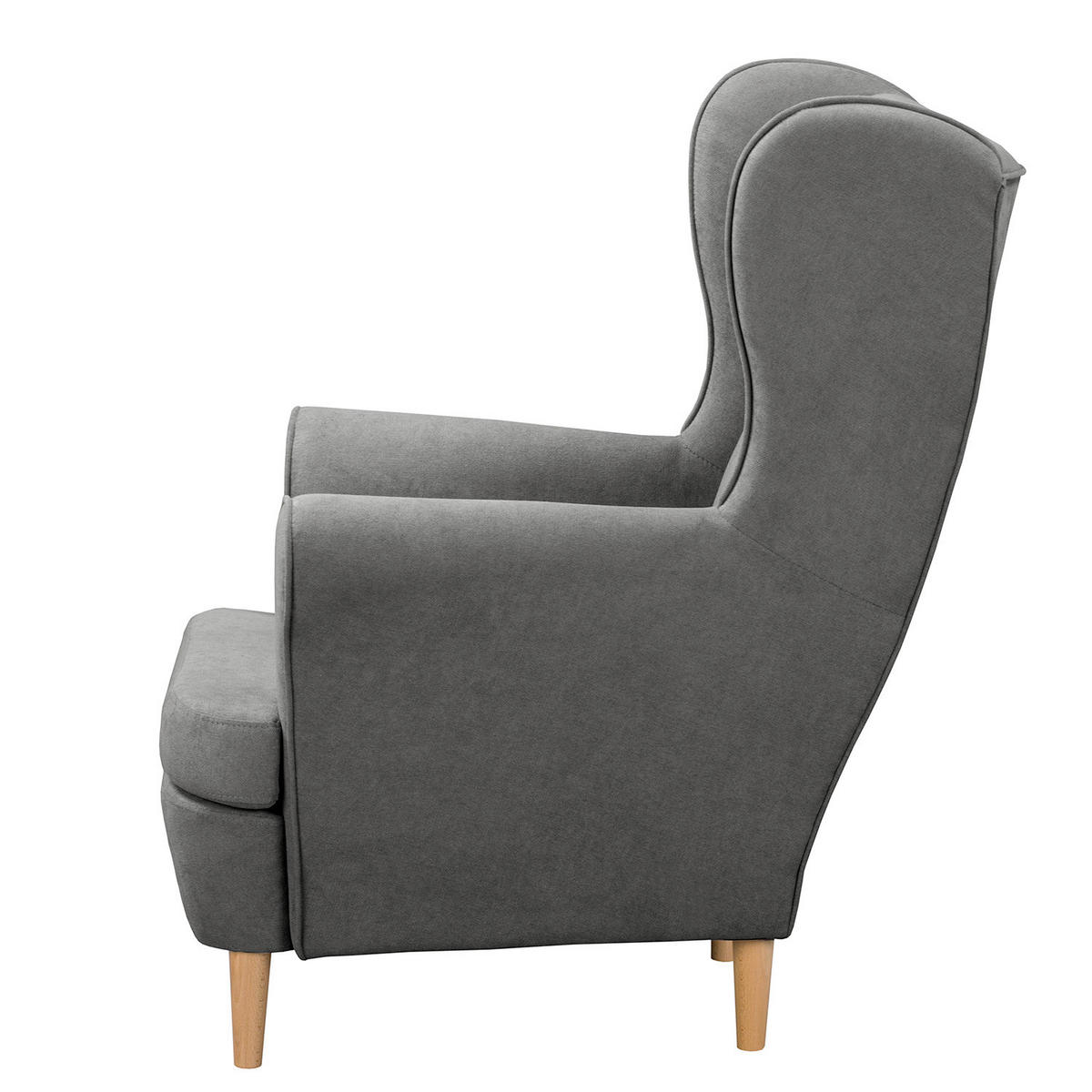 OHRENSESSEL Scandi Mikrofaser Dunkelgrau  - Dunkelgrau/Naturfarben, Design, Holz/Textil (87/105/90cm) - Livetastic