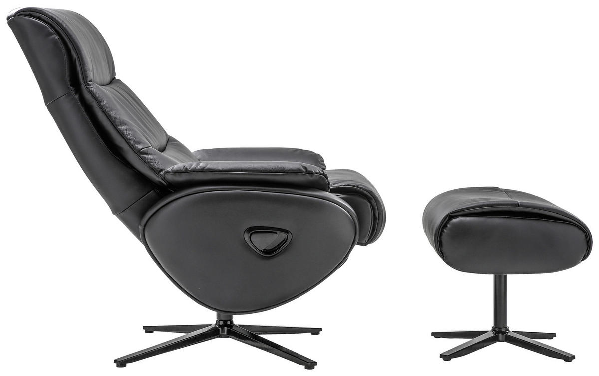 RELAXSESSELSET Lederlook Kombination Echtleder/Lederlook Relaxfunktion, Hocker, Kopfteilverstellung    - Schwarz, Design, Leder/Textil (78/110/83-122cm) - Xora