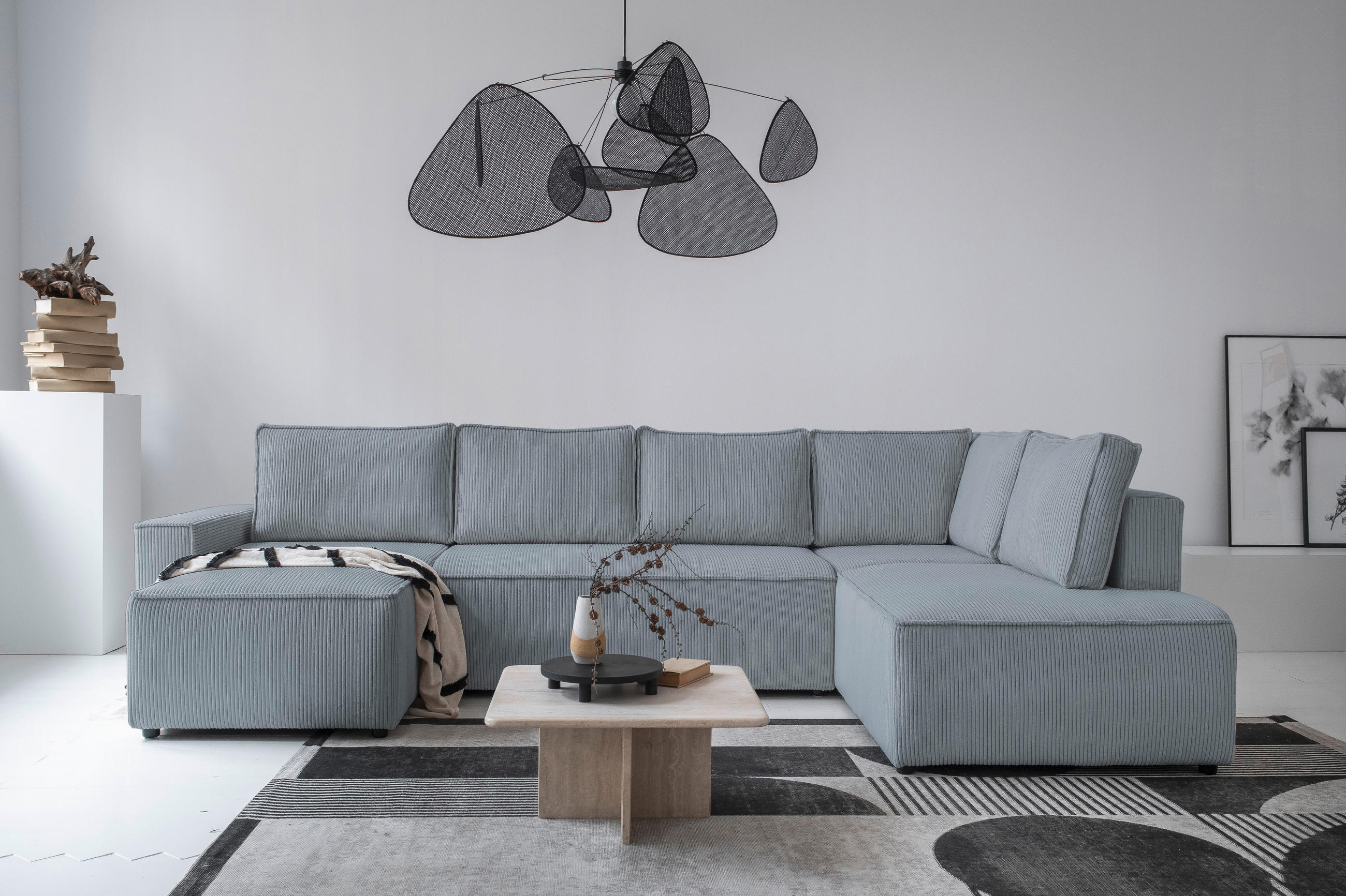 WOHNLANDSCHAFT in Cord Hellgrau - Hellgrau/Schwarz, Design, Kunststoff/Textil (156/322/194cm) - MID.YOU