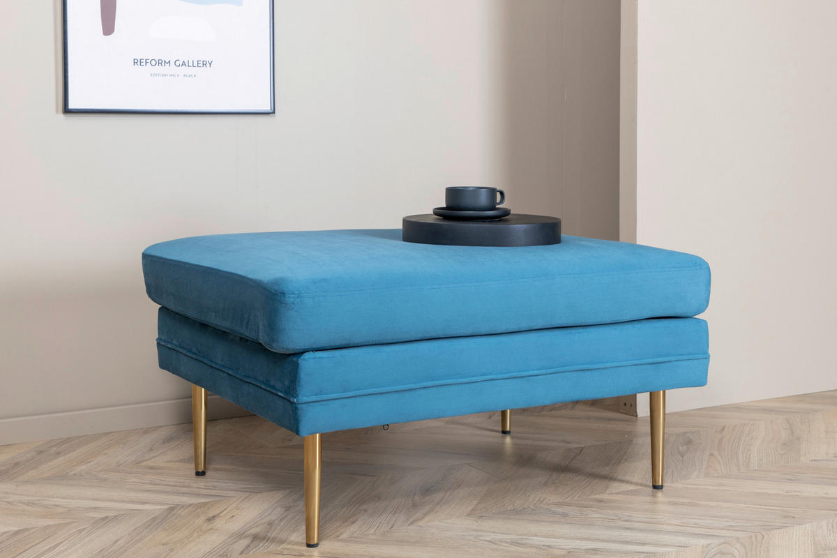 HOCKER Samt Goldfarben, Hellblau  - Blau/Goldfarben, Design, Kunststoff/Textil (90/49/70cm) - Livetastic