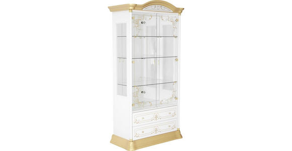 VITRINE in Weiß, Goldfarben - Goldfarben/Weiß, LIFESTYLE, Glas/Holzwerkstoff (109/212/53cm) - Cantus