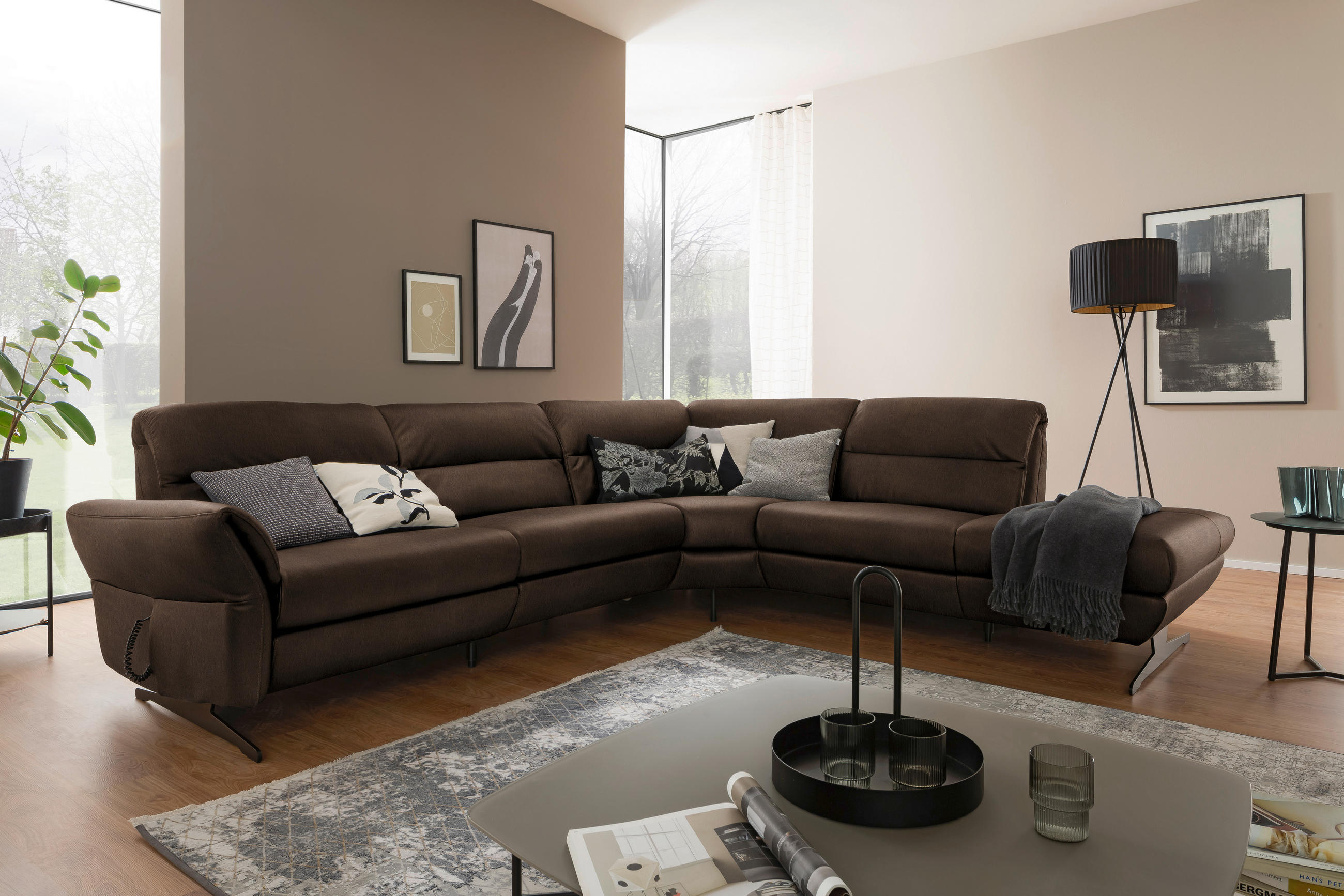 ECKSOFA Braun Echtleder  - Schwarz/Braun, Design, Leder/Metall (286/258cm) - Schöner Wohnen